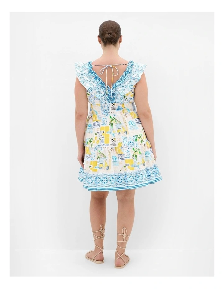 Kelly Amalfi Print Mini Dress in White image 2