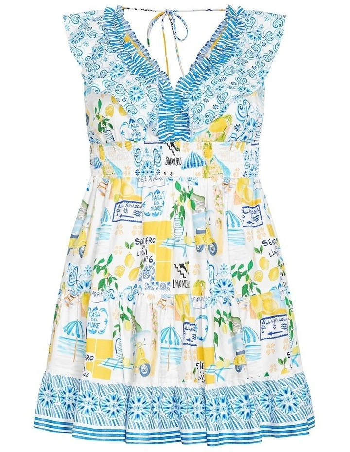 Kelly Amalfi Print Mini Dress in White image 3