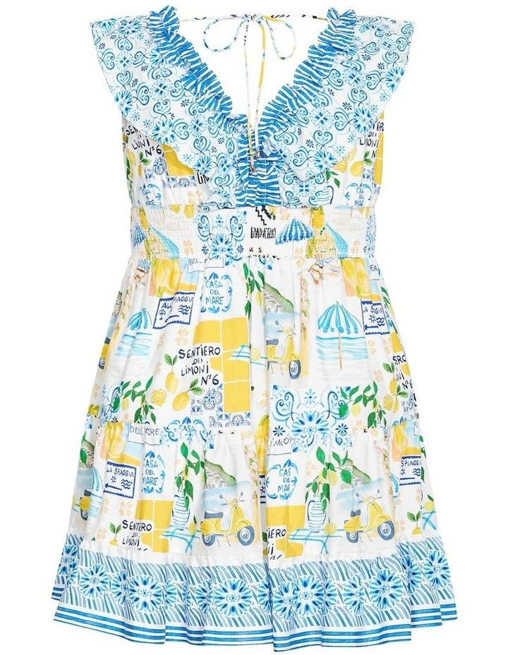 Kelly Amalfi Print Mini Dress in White image 4