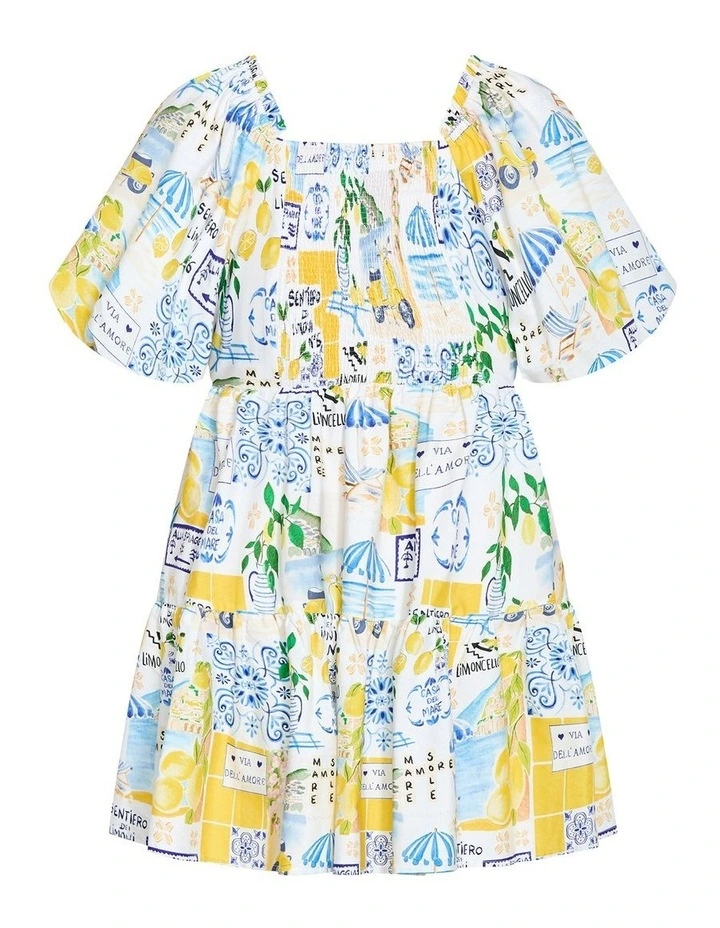 Plus Size Fantasy Amalfi Print Puff Sleeve Mini Dress in white image 4