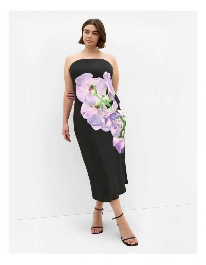 Plus Size Amari Orchid Print Midi Dress in black image 1