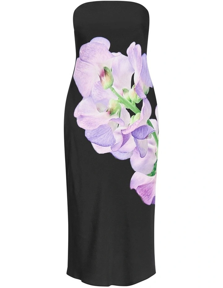 Plus Size Amari Orchid Print Midi Dress in black image 3