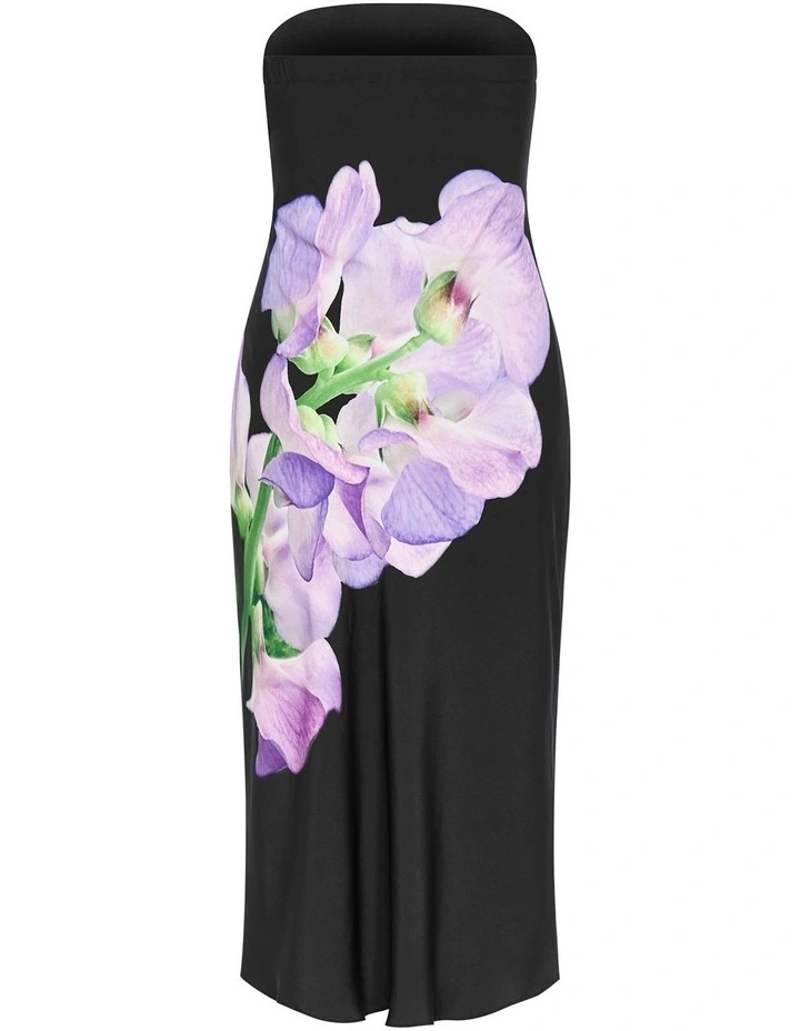 Plus Size Amari Orchid Print Midi Dress in black image 4