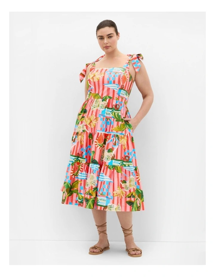 Plus Size Holiday Print Midi Dress in pink image 1