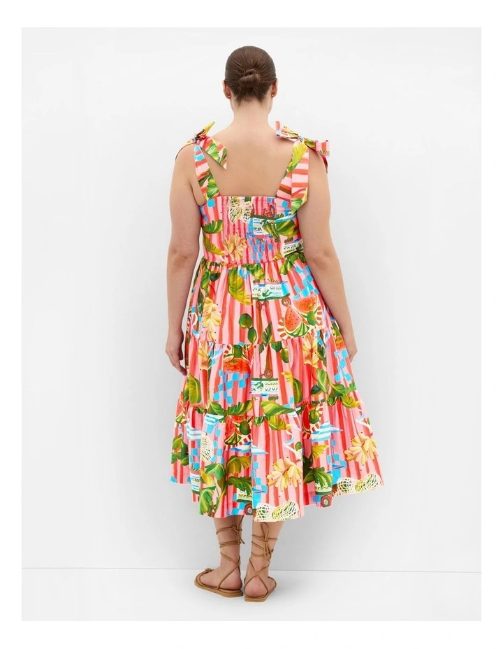 Plus Size Holiday Print Midi Dress in pink image 2