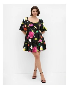 Mila Print Mini Dress in Black