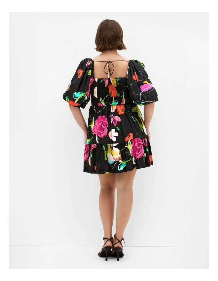 Mila Print Mini Dress in Black image 2