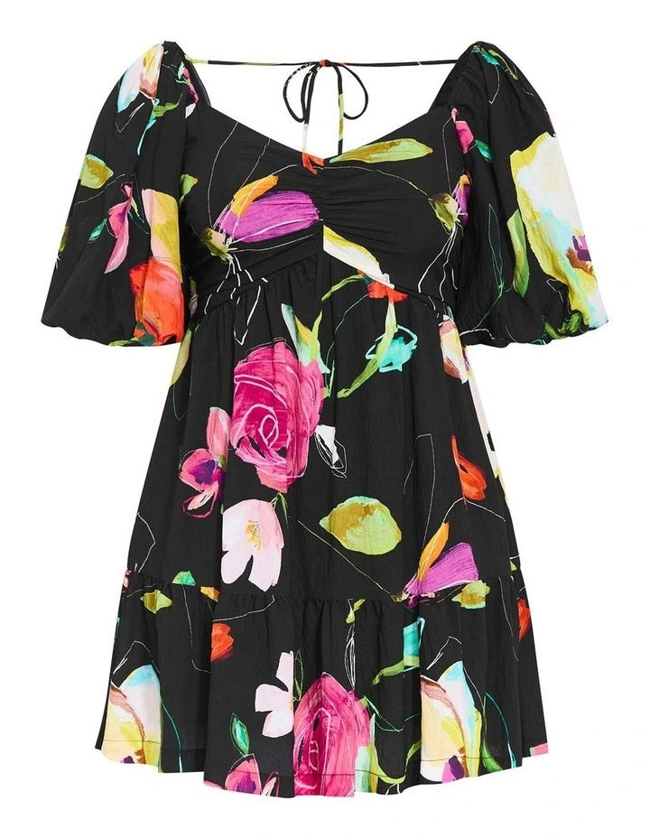 Mila Print Mini Dress in Black image 3