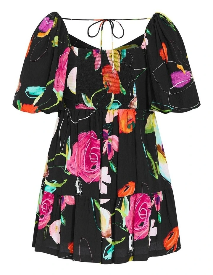 Mila Print Mini Dress in Black image 4