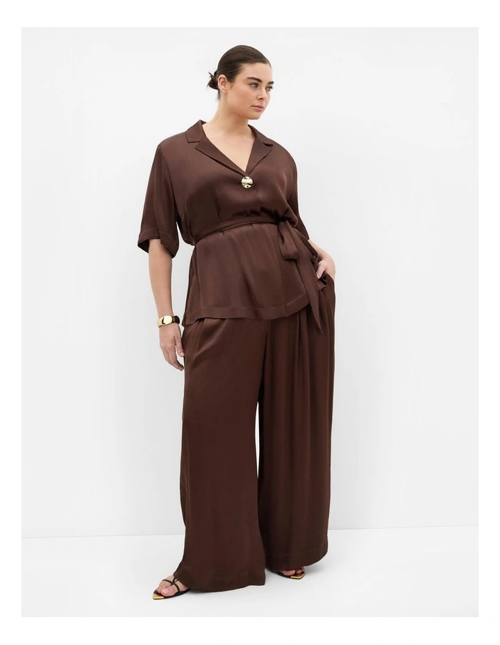 Kimberly Waist Tie Shirt in Chocolate image 1