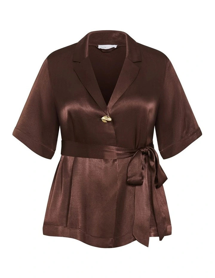 Kimberly Waist Tie Shirt in Chocolate image 3