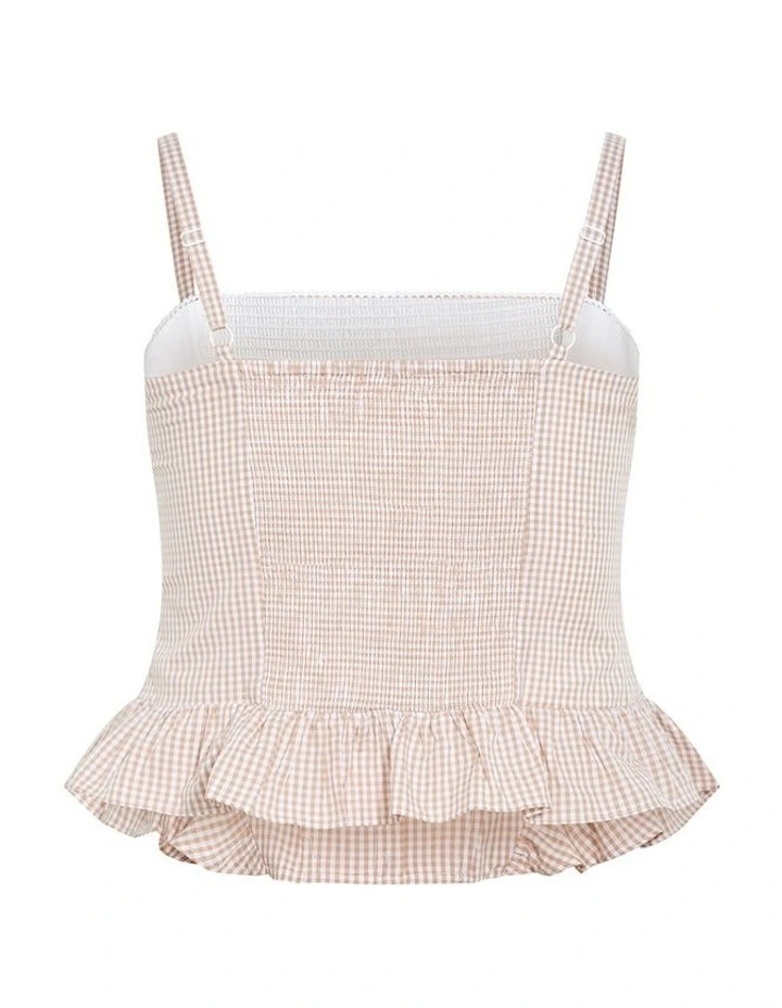 Tessa Check Print Bustier Top in Multi image 4