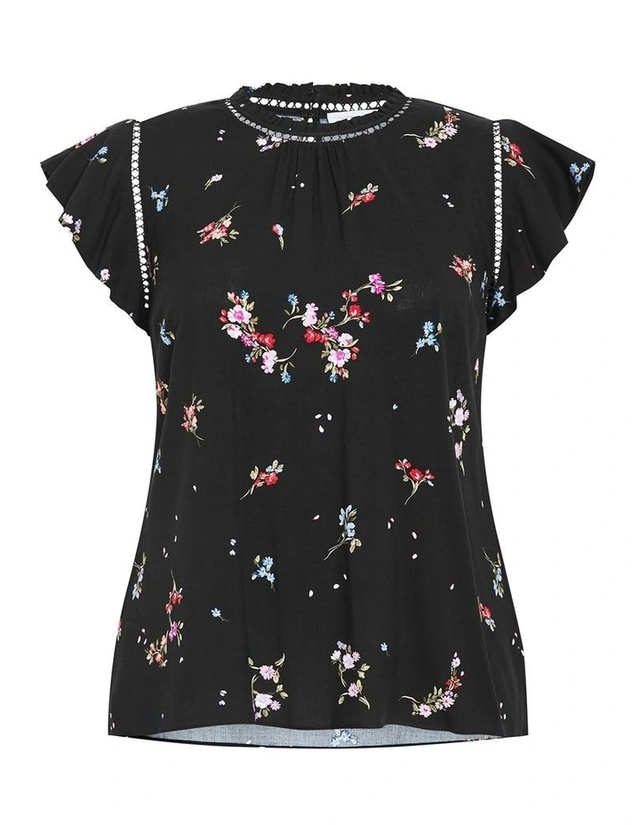 Petal Bouquet Print Top in Black image 3