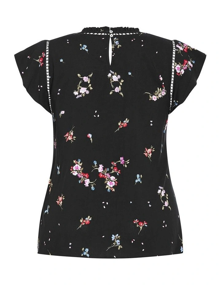 Petal Bouquet Print Top in Black image 4