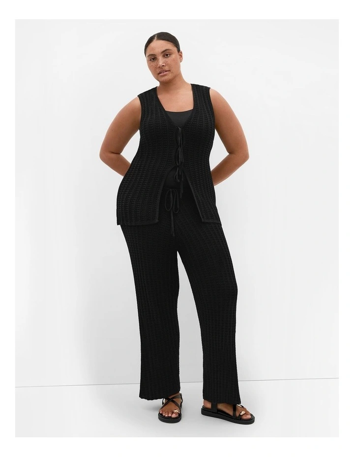 Crochet Tie Lined Pant in Black image 1