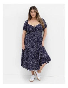 Sky Print Midi Dress in Navy