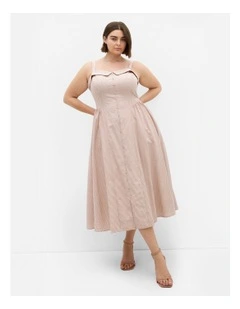 Tessa Gingham Midi Dress in Taupe