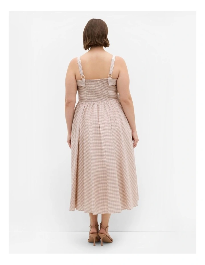 Tessa Gingham Midi Dress in Taupe image 2