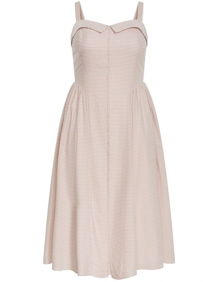 Tessa Gingham Midi Dress in Taupe image 3