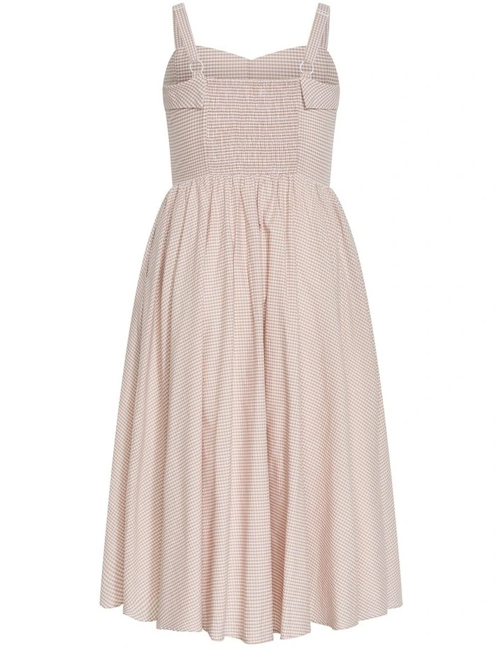 Tessa Gingham Midi Dress in Taupe image 4