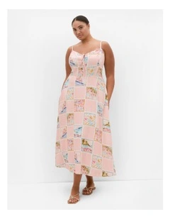 Billie Postcard Print Maxi Dress in Peach Pink