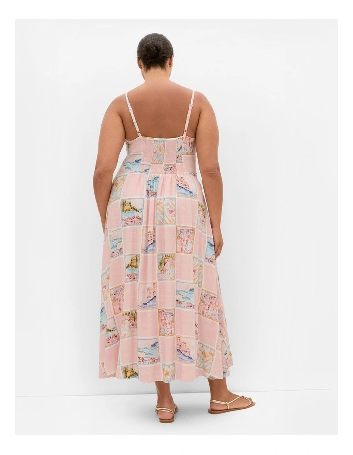 Billie Postcard Print Maxi Dress in Peach Pink image 2