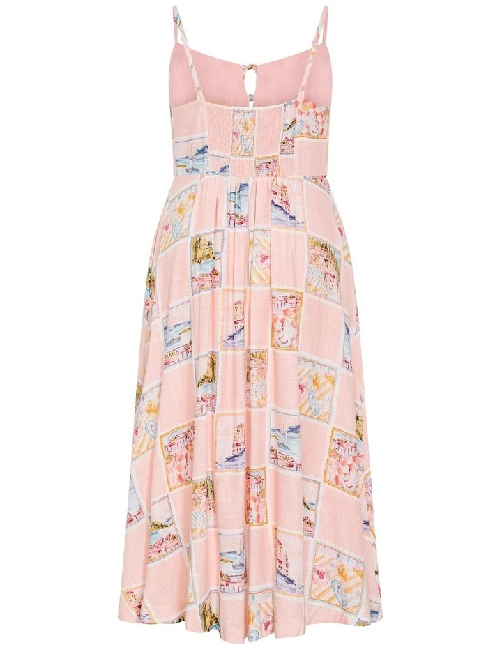 Billie Postcard Print Maxi Dress in Peach Pink image 4
