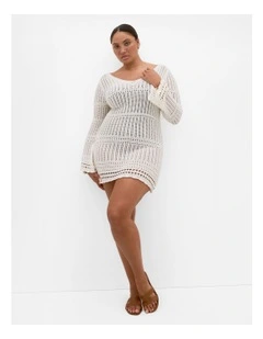 Andros Crochet Knit Kaftan in Ivory