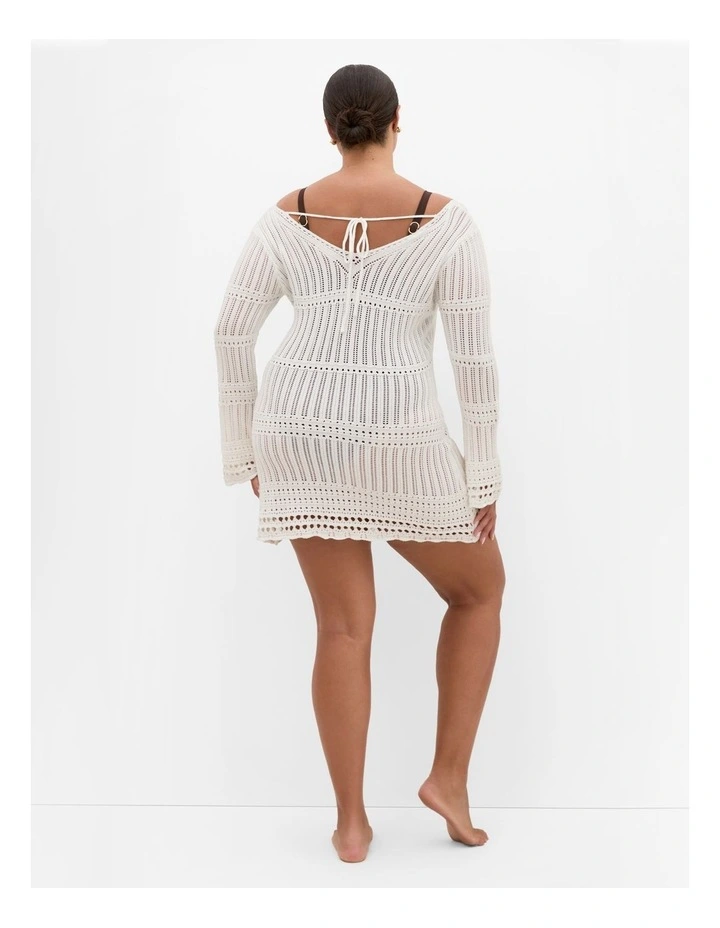 Andros Crochet Knit Kaftan in Ivory image 2