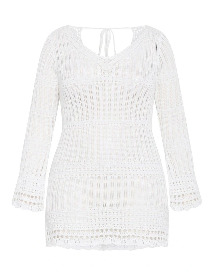 Andros Crochet Knit Kaftan in Ivory image 3