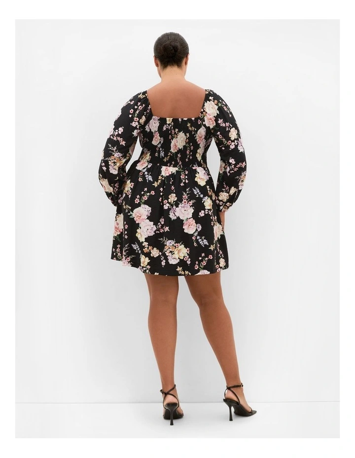 Abbie Long Sleeve Print Mini Dress in Black image 2