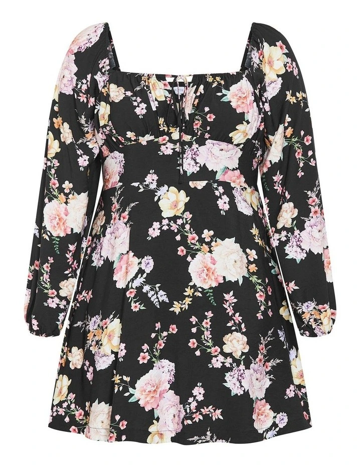 Abbie Long Sleeve Print Mini Dress in Black image 3