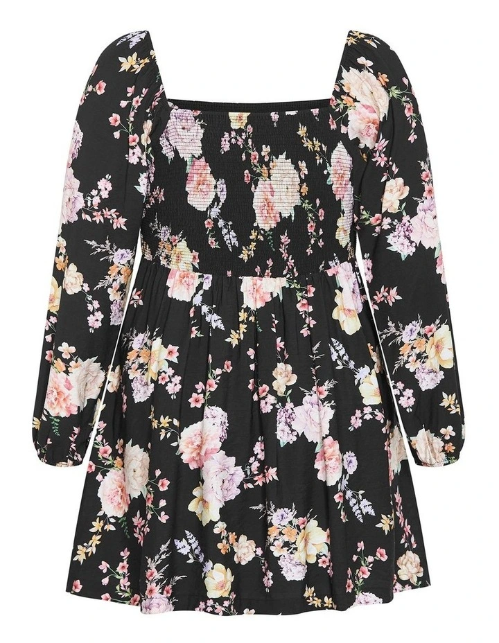 Abbie Long Sleeve Print Mini Dress in Black image 4