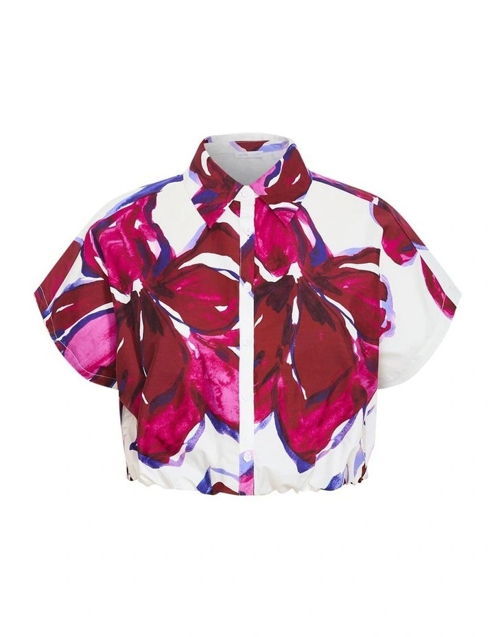 Holiday Bloom Print Shirt in White image 3