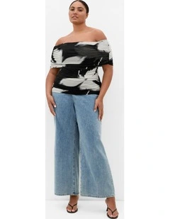 Dana Blur Print Mesh Top in Black