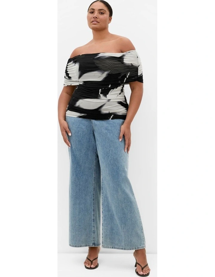 Dana Blur Print Mesh Top in Black image 1