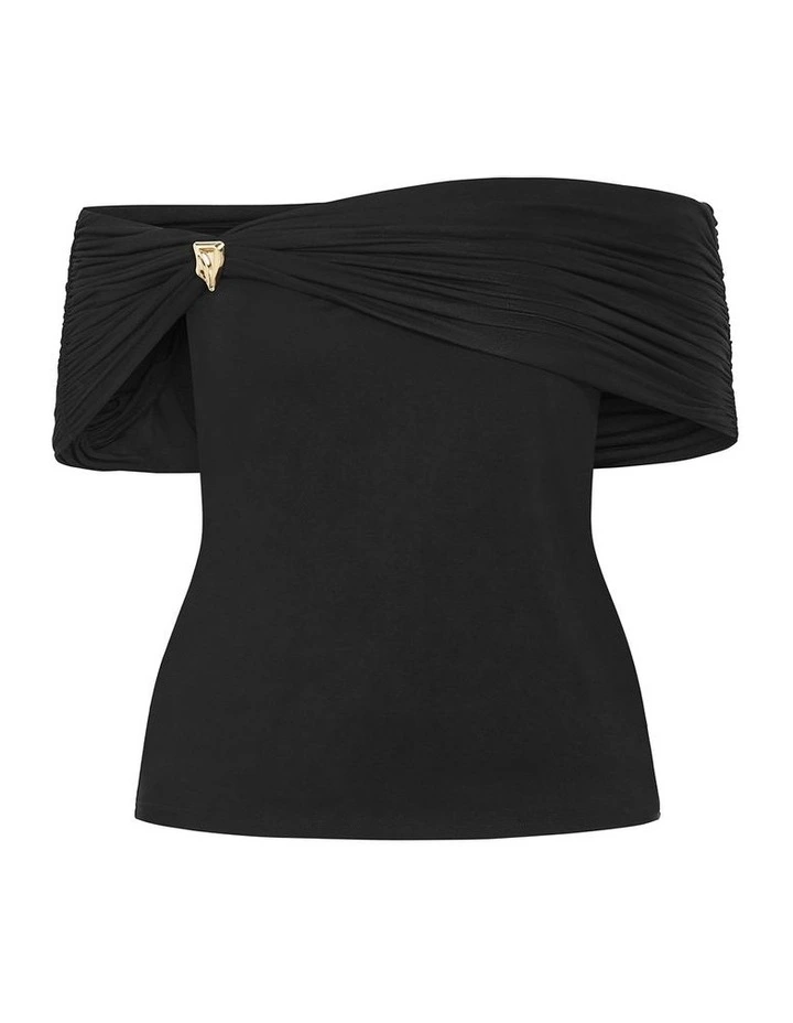 Buckle Off Shoulder Top in Black image 3