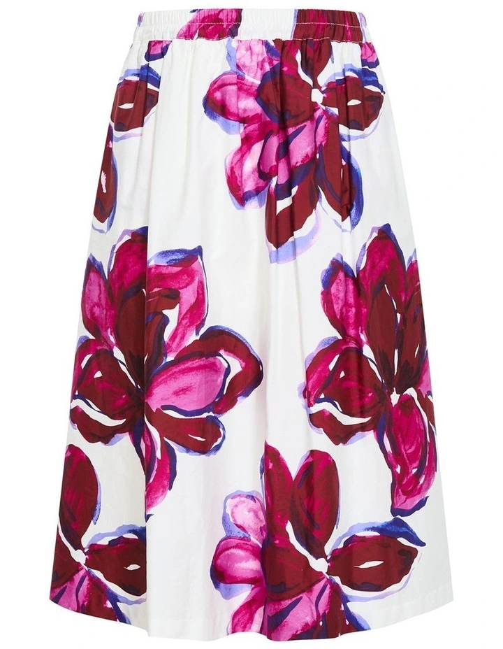 Holiday Bloom Print Midi Skirt in White image 3