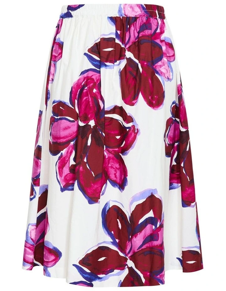 Holiday Bloom Print Midi Skirt in White image 4