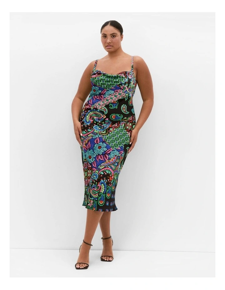 Scarf Print Slip Dress in Black image 1