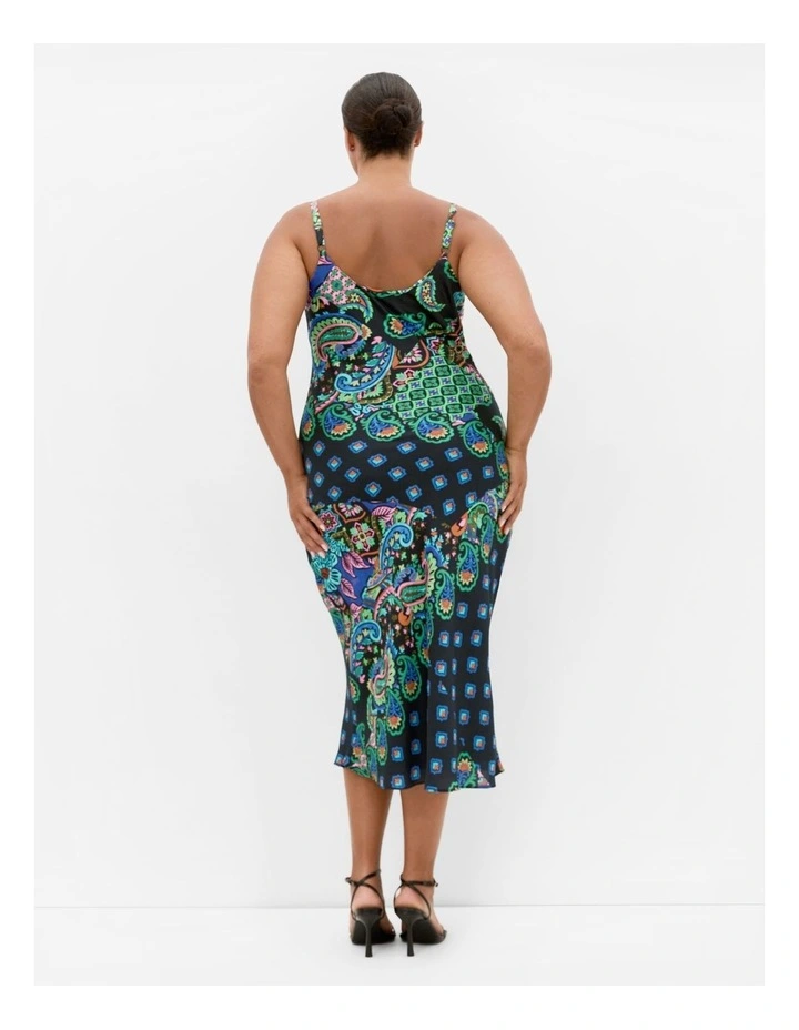 Scarf Print Slip Dress in Black image 2