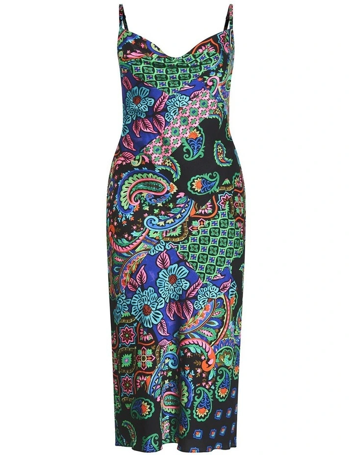 Scarf Print Slip Dress in Black image 3