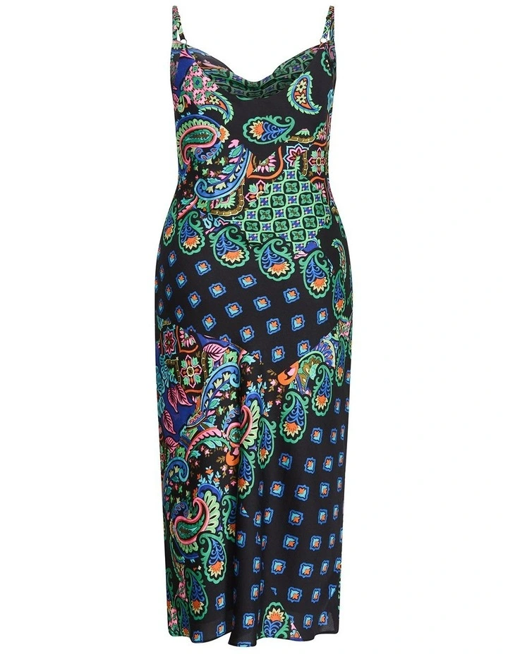 Scarf Print Slip Dress in Black image 4