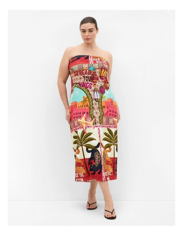 Addison Print Strapless Midi Dress in Multi image 1
