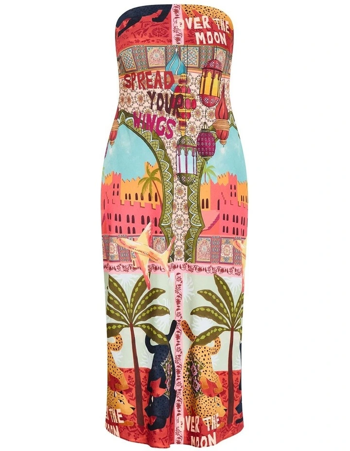 Addison Print Strapless Midi Dress in Multi image 3