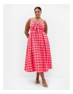 Lovely Check Midi Dress in Watermelon