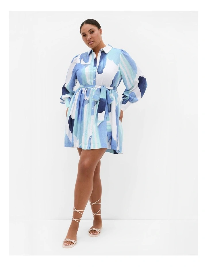 Ezra Surface Level Print Mini Dress in Light Blue image 1