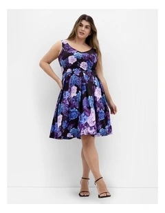 Plus Size Hydrangea Fit And Flare Dress in Black