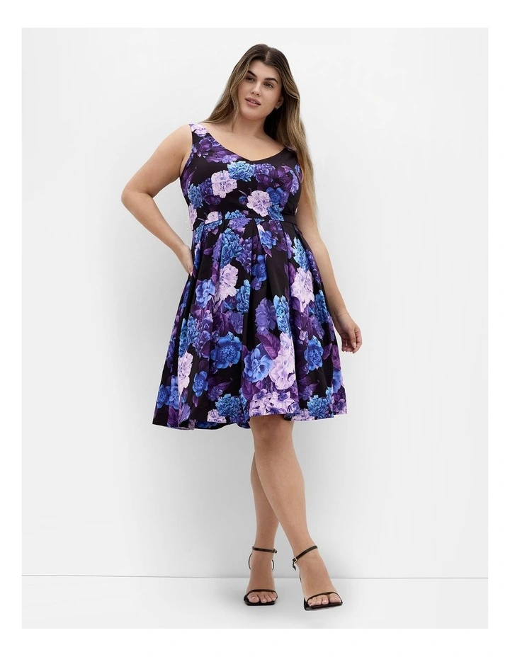Plus Size Hydrangea Fit And Flare Dress in Black image 1