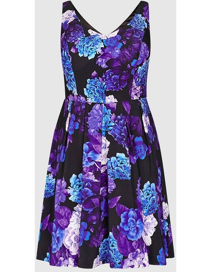 Plus Size Hydrangea Fit And Flare Dress in Black image 3
